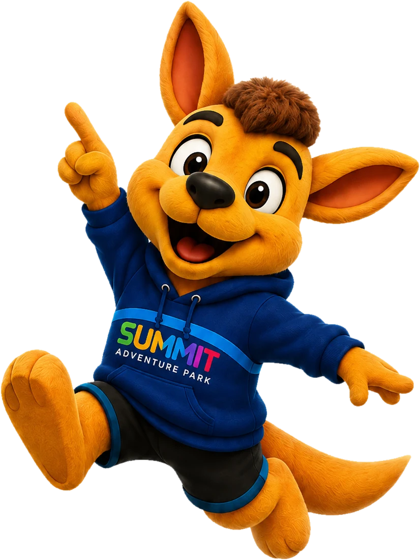 Mascota de Summit saltando y señalando